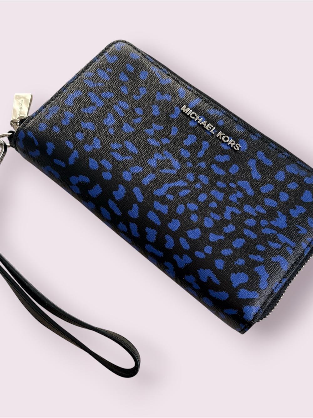 Michael Kors Black with Blue Leopard Print Wristlet